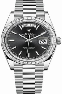 Replica 228396TBR Black Index Rolex Day-Date 40mm Platinum Mens Watch