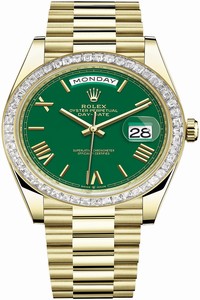Replica 228398TBR Green Roman Rolex Day-Date 40mm Yellow Gold Mens Watch