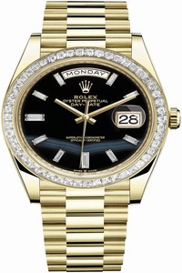 Replica 228398TBR Onyx Baguette Rolex Day-Date 40mm Yellow Gold Mens Watch