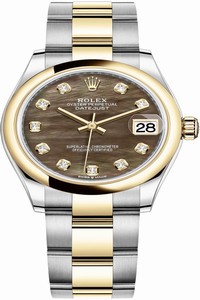 Replica 278243 Black MOP Diamond Oyster Rolex Datejust 31mm Stainless Steel and Yellow Gold Ladies Watch