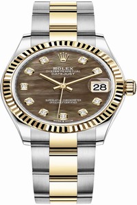 Replica 278273 Black MOP Diamond Oyster Rolex Datejust 31mm Stainless Steel and Yellow Gold Ladies Watch