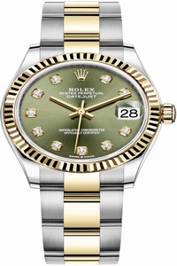 Replica 278273 Green Diamond Oyster Rolex Datejust 31mm Stainless Steel and Yellow Gold Ladies Watch