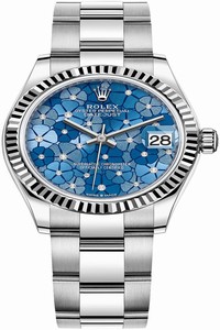 Replica 278274 Azzurro Blue Floral Oyster Rolex Datejust 31mm Stainless Steel Ladies Watch