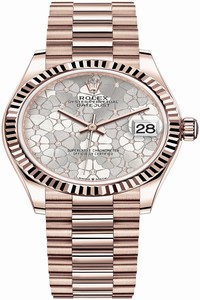 Replica 278275 Silver Floral President Rolex Datejust 31mm Everose Gold Ladies Watch