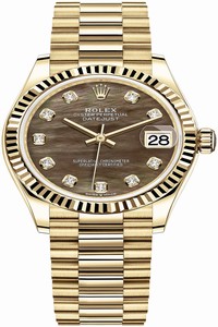 Replica 278278 Black MOP Diamond President Rolex Datejust 31mm Yellow Gold Ladies Watch