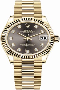 Replica 278278 Dark Grey Diamond President Rolex Datejust 31mm Yellow Gold Ladies Watch