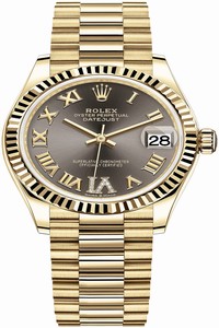 Replica 278278 Dark Grey Roman VI President Rolex Datejust 31mm Yellow Gold Ladies Watch