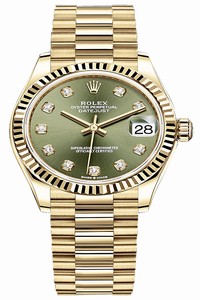 Replica 278278 Olive Green Diamond President Rolex Datejust 31mm Yellow Gold Ladies Watch