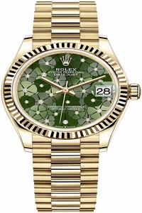 Replica 278278 Olive Green Floral President Rolex Datejust 31mm Yellow Gold Ladies Watch