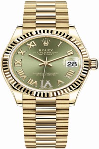Replica 278278 Olive Green Roman VI President Rolex Datejust 31mm Yellow Gold Ladies Watch