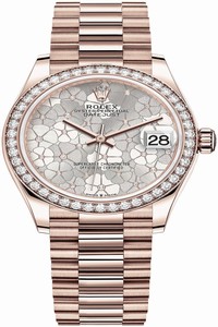 Replica 278285rbr Silver Floral President Rolex Datejust 31mm Everose Gold Ladies Watch