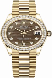 Replica 278288RBR Black MOP Diamond President Rolex Datejust 31mm Yellow Gold Ladies Watch