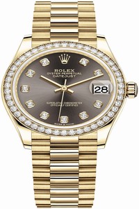 Replica 278288RBR Dark Grey Diamond President Rolex Datejust 31mm Yellow Gold Ladies Watch