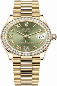 Replica 278288RBR Olive Green Roman VI President Rolex Datejust 31mm Yellow Gold Ladies Watch