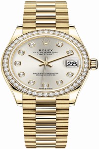 Replica 278288RBR Silver Diamond President Rolex Datejust 31mm Yellow Gold Ladies Watch
