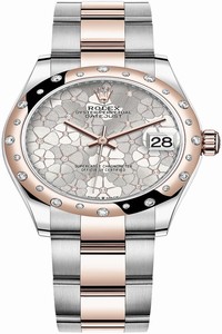 Replica 278341rbr Silver Floral Oyster Rolex Datejust 31mm Stainless Steel and Rose Gold Ladies Watch
