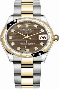 Replica 278343rbr Black MOP Diamond Oyster Rolex Datejust 31mm Stainless Steel and Yellow Gold Ladies Watch