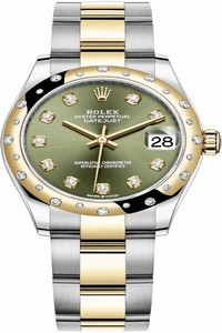 Replica 278343rbr Green Diamond Oyster Rolex Datejust 31mm Stainless Steel and Yellow Gold Ladies Watch