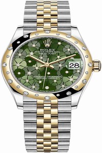 Replica 278343rbr Olive Green Floral Jubilee Rolex Datejust 31mm Stainless Steel and Yellow Gold Ladies Watch