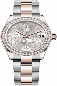 Replica 278381rbr Silver Floral Oyster Rolex Datejust 31mm Stainless Steel and Rose Gold Ladies Watch