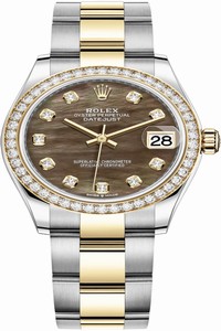 Replica 278383rbr Black MOP Diamond Oyster Rolex Datejust 31mm Stainless Steel and Yellow Gold Ladies Watch