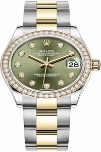 Replica 278383rbr Green Diamond Oyster Rolex Datejust 31mm Stainless Steel and Yellow Gold Ladies Watch