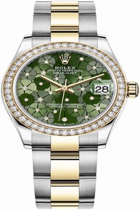 Replica 278383rbr Olive Green Floral Oyster Rolex Datejust 31mm Stainless Steel and Yellow Gold Ladies Watch