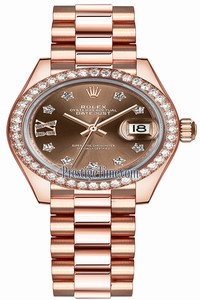Replica 279135RBR Chocolate 17 Diamond President Rolex Lady Datejust 28mm Everose Gold Ladies Watch