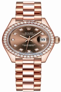 Replica 279135RBR Chocolate Diamond President Rolex Lady Datejust 28mm Everose Gold Ladies Watch