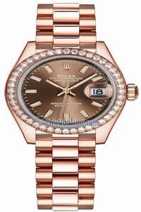 Replica 279135RBR Chocolate Index President Rolex Lady Datejust 28mm Everose Gold Ladies Watch