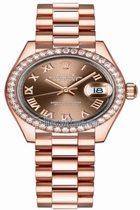 Replica 279135RBR Chocolate Roman President Rolex Lady Datejust 28mm Everose Gold Ladies Watch