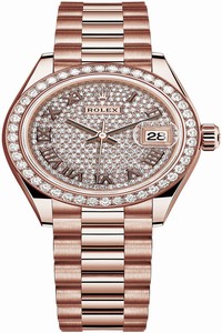 Replica 279135RBR Pave Chocolate Roman President Rolex Lady Datejust 28mm Everose Gold Ladies Watch