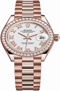 Replica 279135RBR White Roman President Rolex Lady Datejust 28mm Everose Gold Ladies Watch