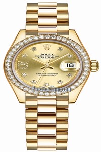 Replica 279138RBR Champagne 17 Diamond President Rolex Lady Datejust 28mm Yellow Gold Ladies Watch