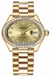 Replica 279138RBR Champagne Diamond President Rolex Lady Datejust 28mm Yellow Gold Ladies Watch