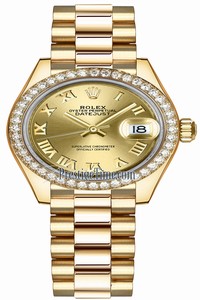 Replica 279138RBR Champagne Roman President Rolex Lady Datejust 28mm Yellow Gold Ladies Watch