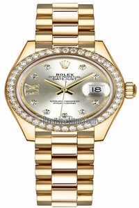 Replica 279138RBR Silver 17 Diamond President Rolex Lady Datejust 28mm Yellow Gold Ladies Watch