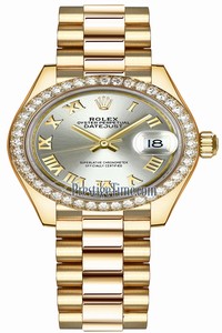 Replica 279138RBR Silver Roman President Rolex Lady Datejust 28mm Yellow Gold Ladies Watch