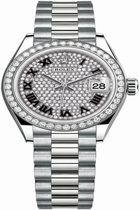 Replica 279139rbr Pave Black Roman President Rolex Lady Datejust 28mm White Gold Ladies Watch