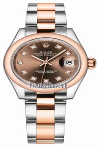 Replica 279161 Chocolate Diamond Oyster Rolex Lady Datejust 28mm Stainless Steel and Everose Gold Ladies Watch