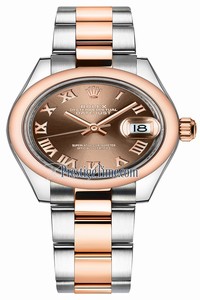 Replica 279161 Chocolate Roman Oyster Rolex Lady Datejust 28mm Stainless Steel and Everose Gold Ladies Watch