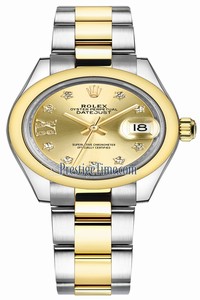Replica 279163 Champagne 17 Diamond Oyster Rolex Lady Datejust 28mm Stainless Steel and Yellow Gold Ladies Watch