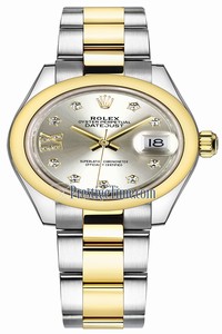 Replica 279163 Silver 17 Diamond Oyster Rolex Lady Datejust 28mm Stainless Steel and Yellow Gold Ladies Watch