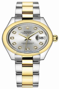 Replica 279163 Silver Diamond Oyster Rolex Lady Datejust 28mm Stainless Steel and Yellow Gold Ladies Watch