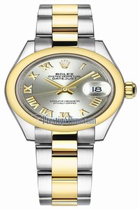 Replica 279163 Silver Roman Oyster Rolex Lady Datejust 28mm Stainless Steel and Yellow Gold Ladies Watch