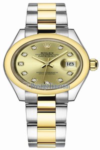 Replica 279163 Champagne Diamond Oyster Rolex Lady Datejust 28mm Stainless Steel and Yellow Gold Ladies Watch