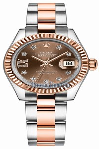Replica 279171 Chocolate 17 Diamond Oyster Rolex Lady Datejust 28mm Stainless Steel and Everose Gold Ladies Watch