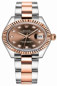 Replica 279171 Chocolate Diamond Oyster Rolex Lady Datejust 28mm Stainless Steel and Everose Gold Ladies Watch