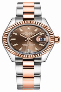 Replica 279171 Chocolate Index Oyster Rolex Lady Datejust 28mm Stainless Steel and Everose Gold Ladies Watch