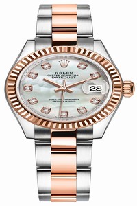 Replica 279171 MOP Diamond Oyster Rolex Lady Datejust 28mm Stainless Steel and Everose Gold Ladies Watch